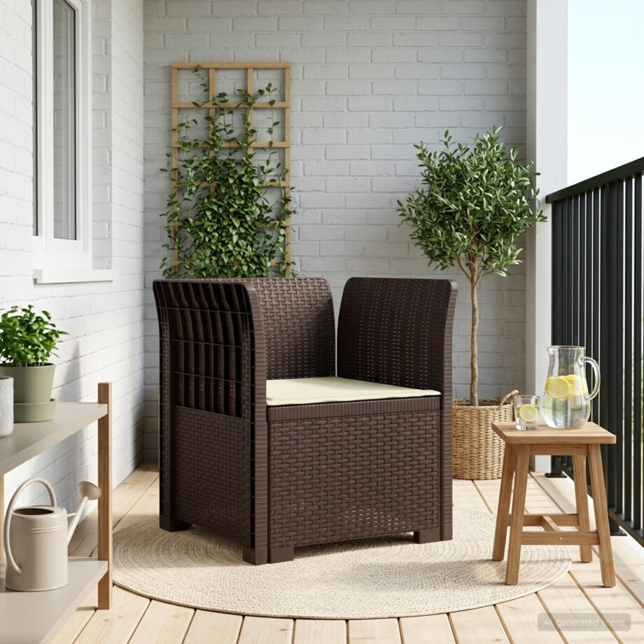 vidaXL Eénpersoons Fauteuil met Kussen Rattan Look PP Bruin afbeelding 1