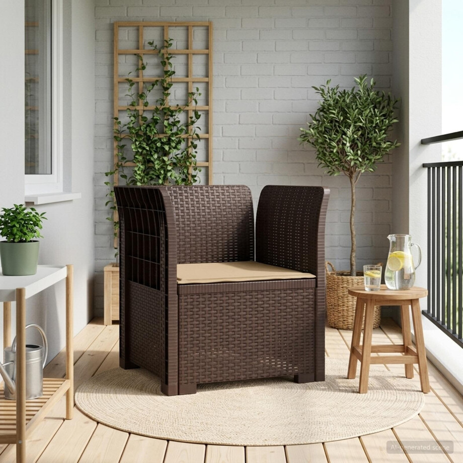 vidaXL Eénpersoons Fauteuil met Kussen Rattan Look PP Bruin afbeelding 1