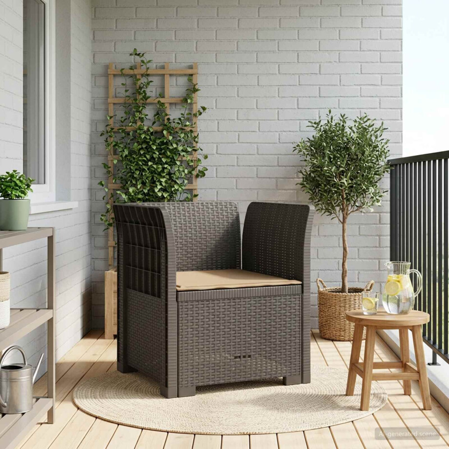 vidaXL Eénpersoons Fauteuil met Kussen Rattan Look PP Lichtgrijs vidaXL Eénpersoons Fauteuil met Kussen Rattan Look PP Lichtgrijs afbeelding 1