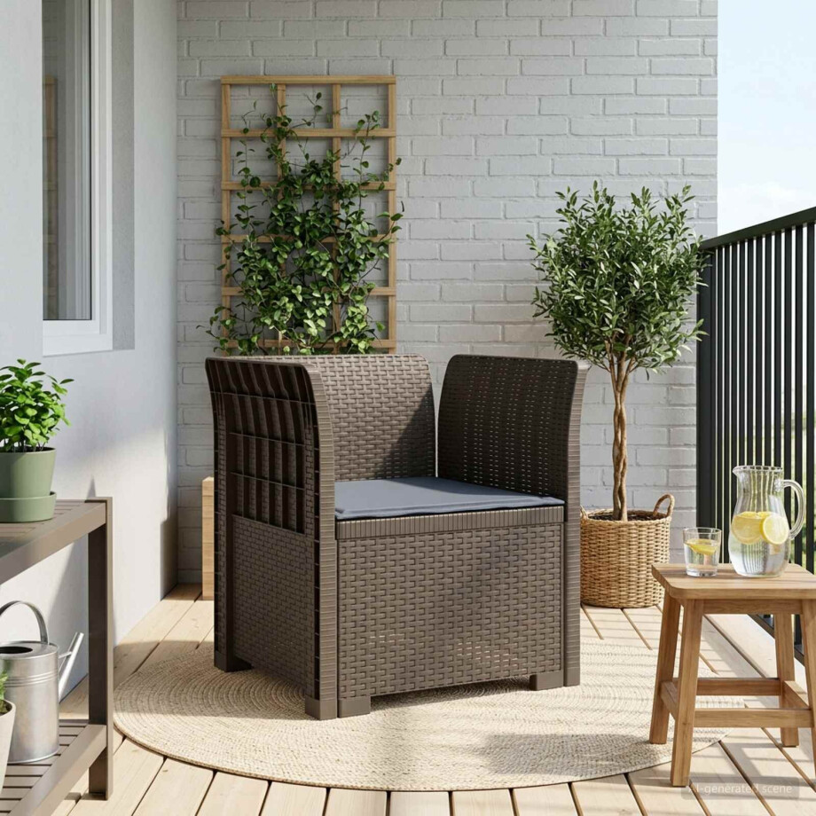 vidaXL Eénpersoons Fauteuil met Kussen Rattan Look PP Lichtgrijs vidaXL Eénpersoons Fauteuil met Kussen Rattan Look PP Lichtgrijs afbeelding 1