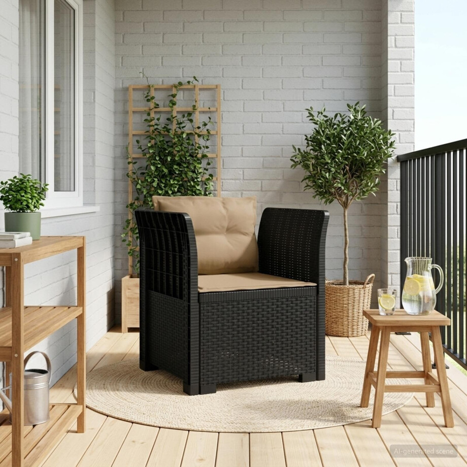 vidaXL Eénpersoons Fauteuil met Kussens Rattan Look PP Antraciet afbeelding 1