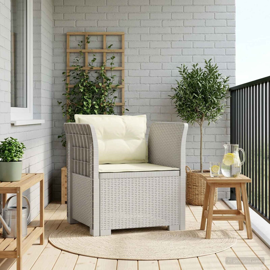 vidaXL Eénpersoons Fauteuil met Kussens Rattan Look PP Wit afbeelding 1