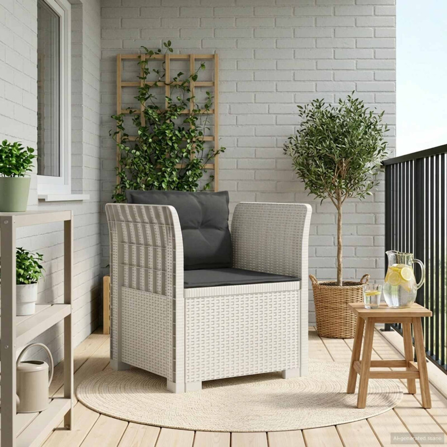 vidaXL Eénpersoons Fauteuil met Kussens Rattan Look PP Wit afbeelding 1