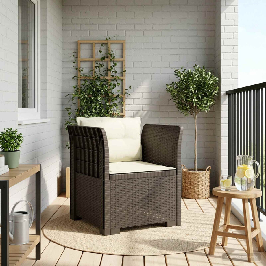 vidaXL Eénpersoons Fauteuil met Kussens Rattan Look PP Lichtgrijs afbeelding 1