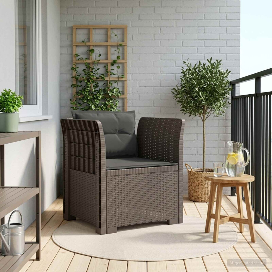 vidaXL Eénpersoons Fauteuil met Kussens Rattan Look PP Lichtgrijs afbeelding 1
