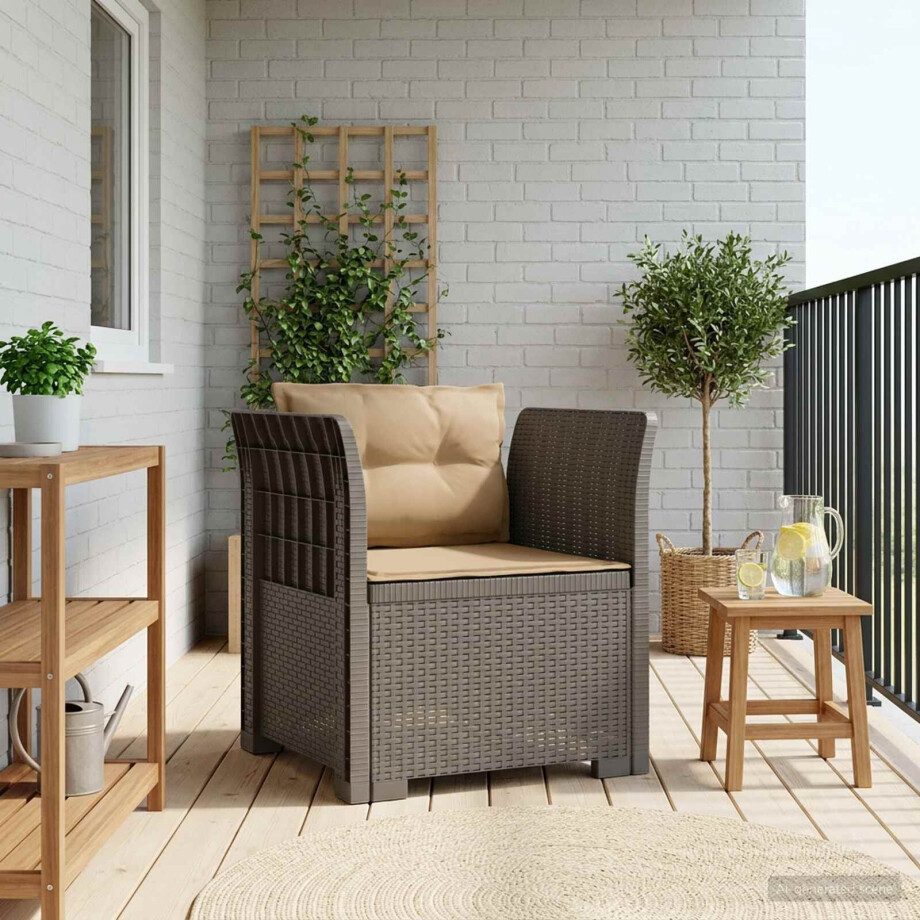 vidaXL Eénpersoons Fauteuil met Kussens Rattan Look PP Lichtgrijs afbeelding 1