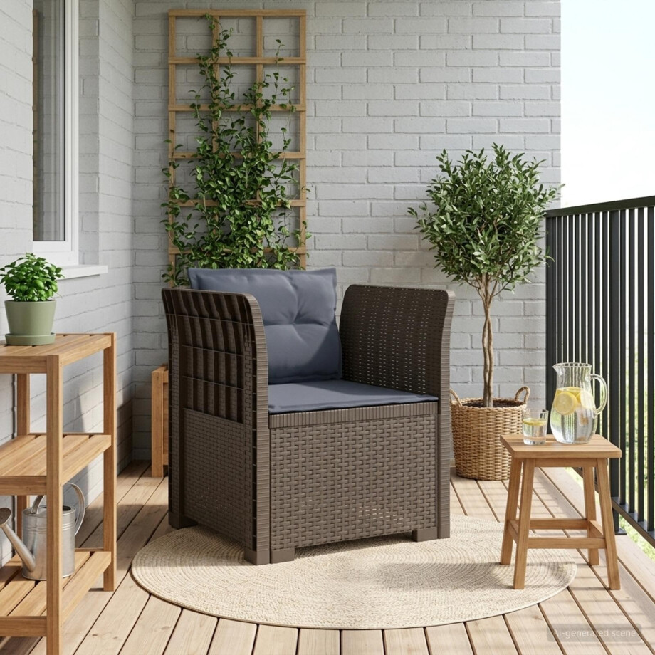 vidaXL Eénpersoons Fauteuil met Kussens Rattan Look PP Lichtgrijs vidaXL Eénpersoons Fauteuil met Kussens Rattan Look PP Lichtgrijs afbeelding 1