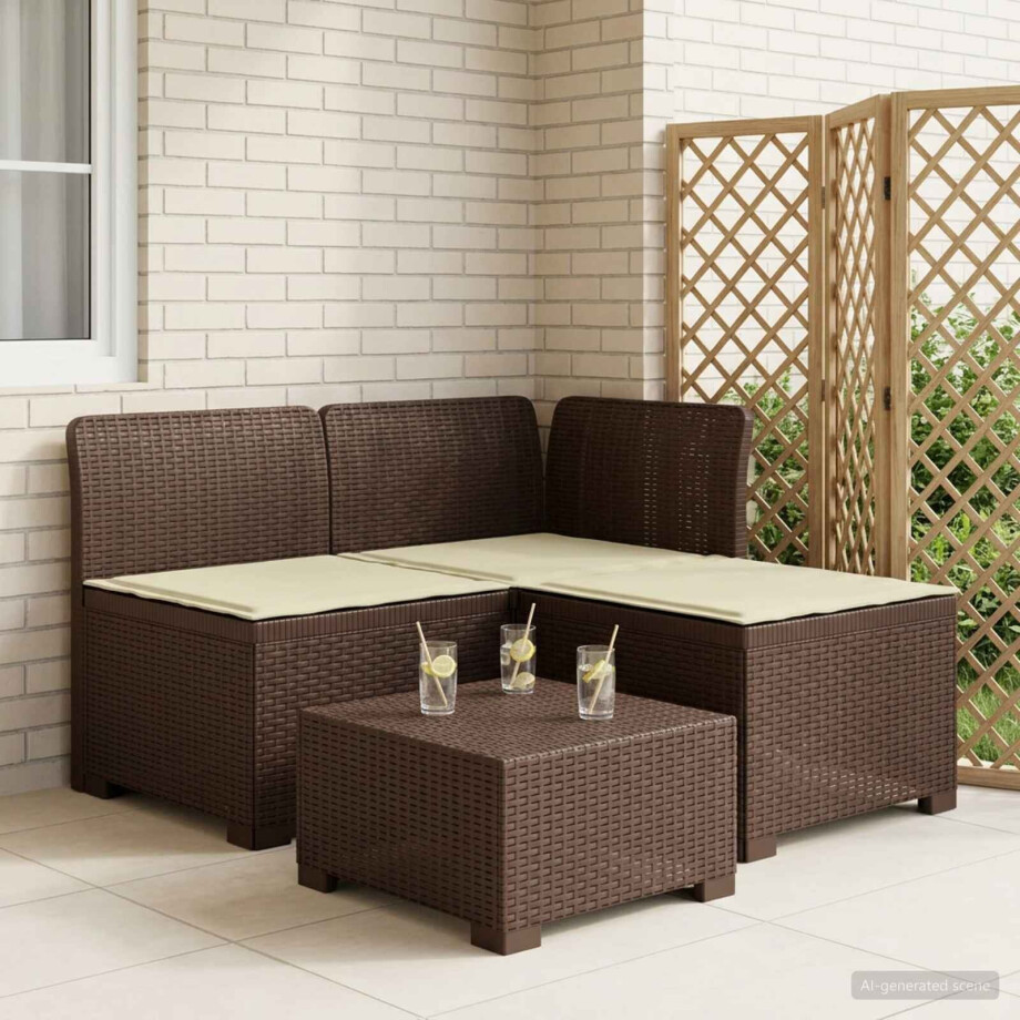vidaXL 3-zits tuinbank met kussens in rattanlook PP Bruin vidaXL 3-zits tuinbank met kussens in rattanlook PP Bruin afbeelding 1