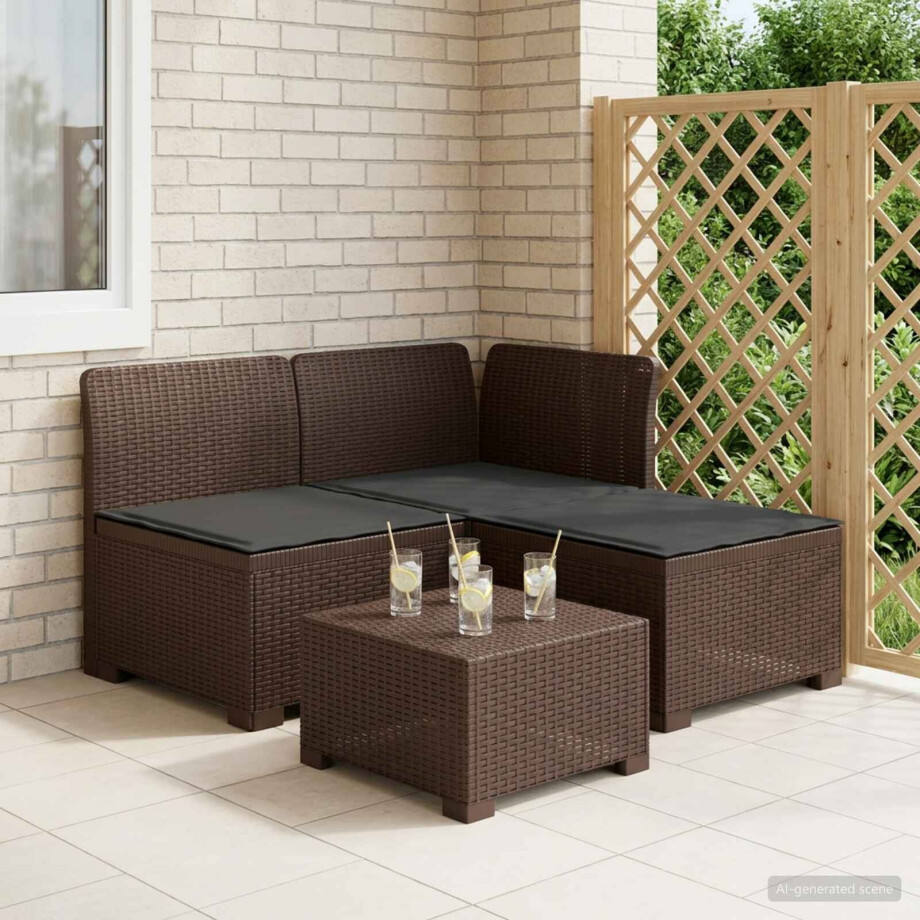 vidaXL 3-zits tuinbank met kussens in rattanlook PP Bruin vidaXL 3-zits tuinbank met kussens in rattanlook PP Bruin afbeelding 1