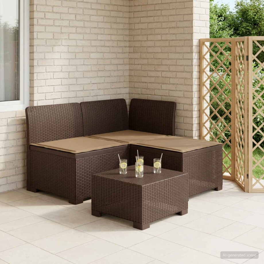 vidaXL 3-zits tuinbank met kussens in rattanlook PP Bruin vidaXL 3-zits tuinbank met kussens in rattanlook PP Bruin afbeelding 1