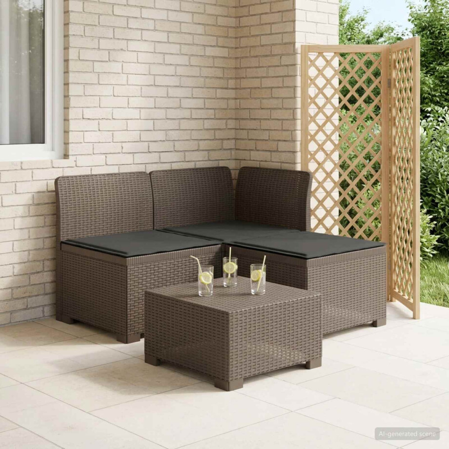 vidaXL 3-zits tuinbank met kussens in rattanlook PP Lichtgrijs afbeelding 1