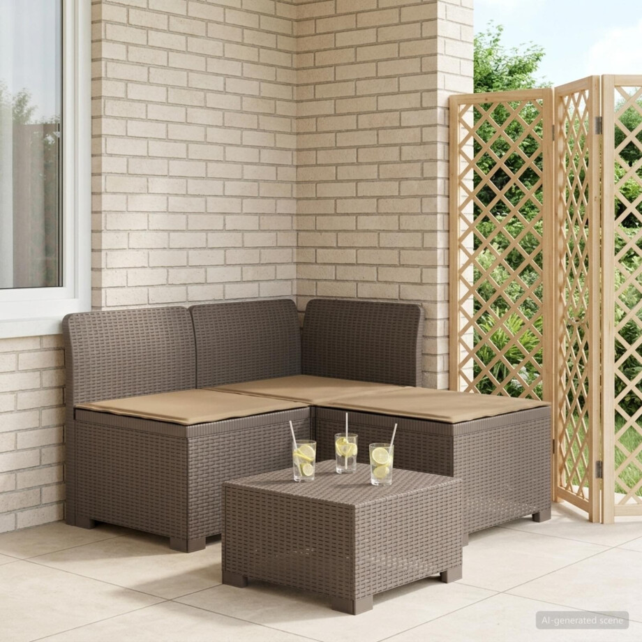 vidaXL 3-zits tuinbank met kussens in rattanlook PP Lichtgrijs afbeelding 1