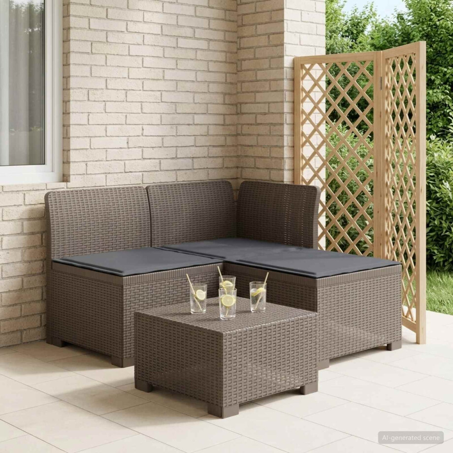 vidaXL 3-zits tuinbank met kussens in rattanlook PP Lichtgrijs afbeelding 1
