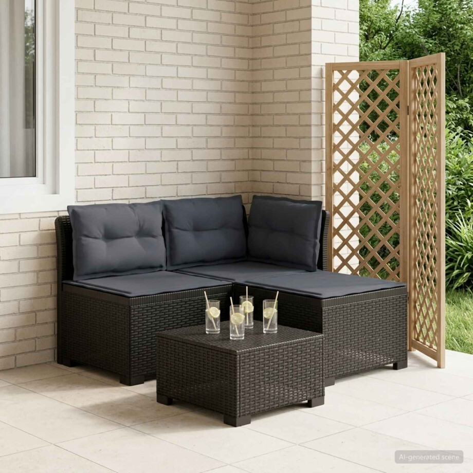 vidaXL 3-zits tuinbank met kussens in rattanlook PP Antraciet afbeelding 1