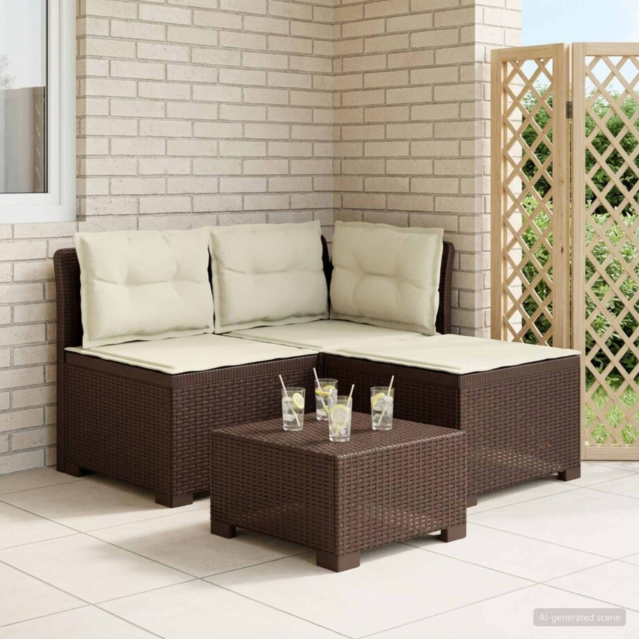 vidaXL 3-zits tuinbank met kussens in rattanlook PP Bruin vidaXL 3-zits tuinbank met kussens in rattanlook PP Bruin afbeelding 1