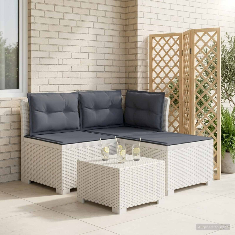 vidaXL 3-zits tuinbank met kussens in rattanlook PP Wit vidaXL 3-zits tuinbank met kussens in rattanlook PP Wit afbeelding 1