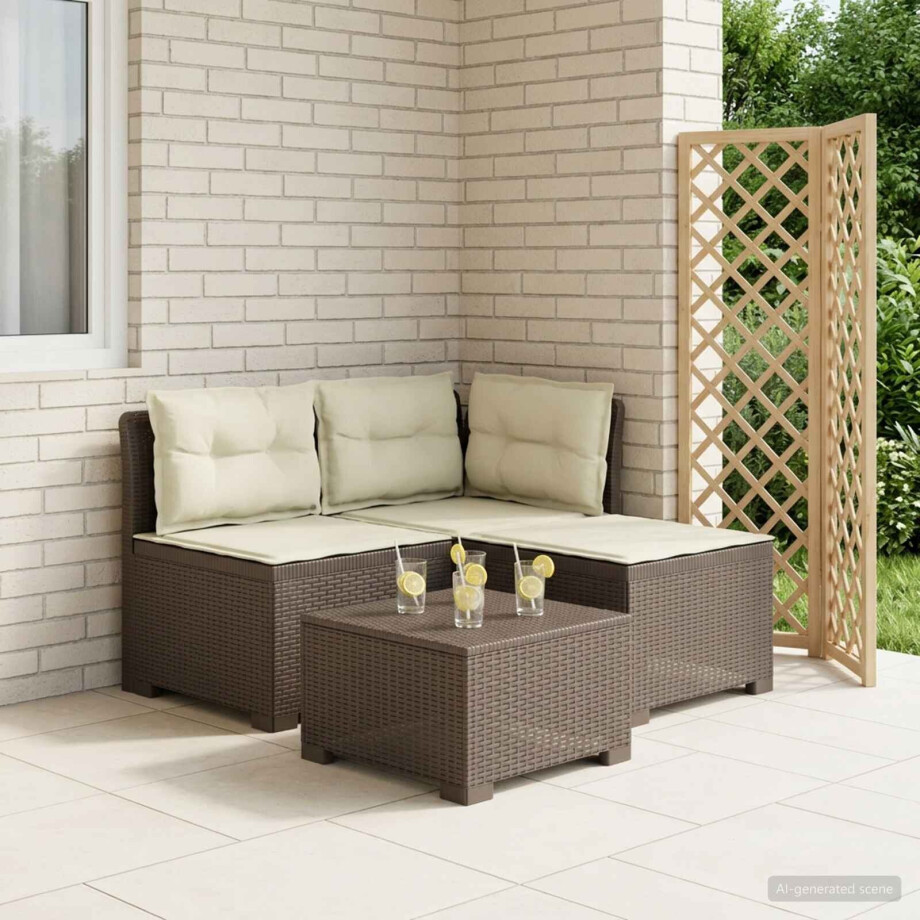 vidaXL 3-zits tuinbank met kussens in rattanlook PP Lichtgrijs afbeelding 1