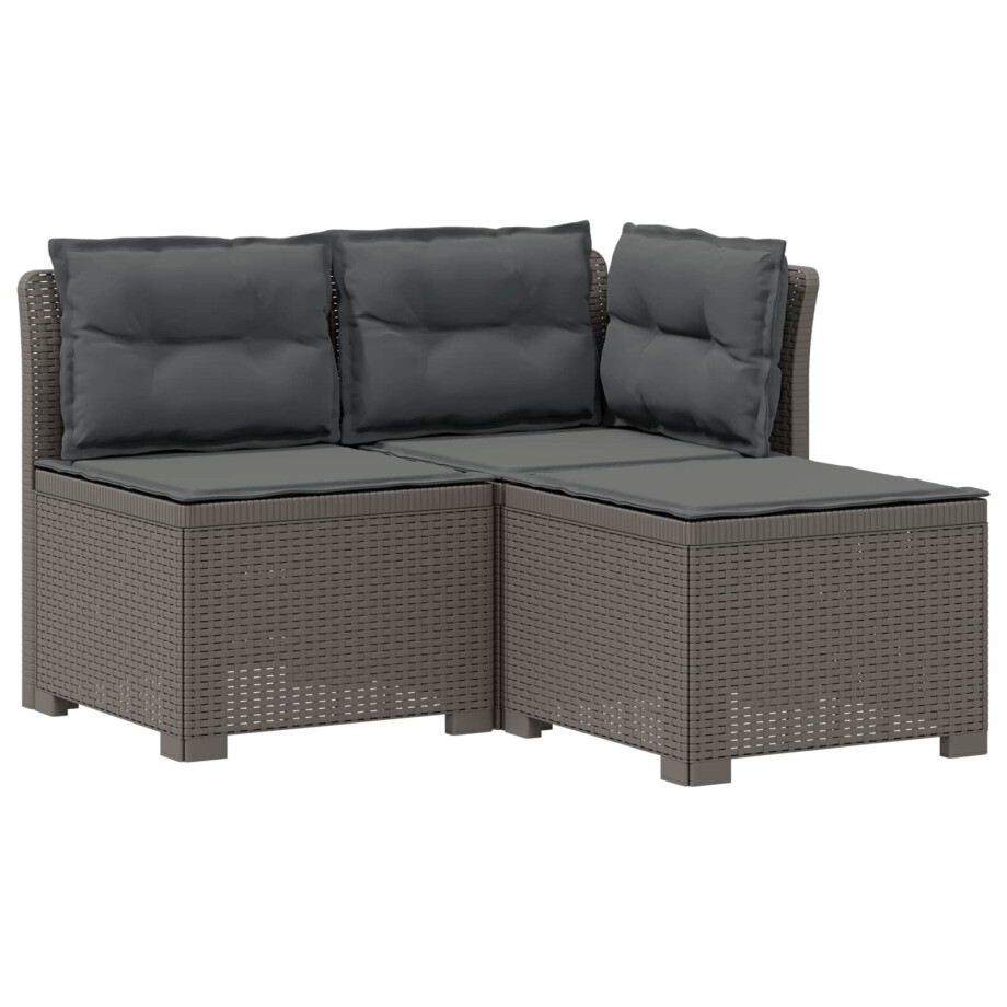 vidaXL 3-zits tuinbank met kussens in rattanlook PP Lichtgrijs afbeelding 1