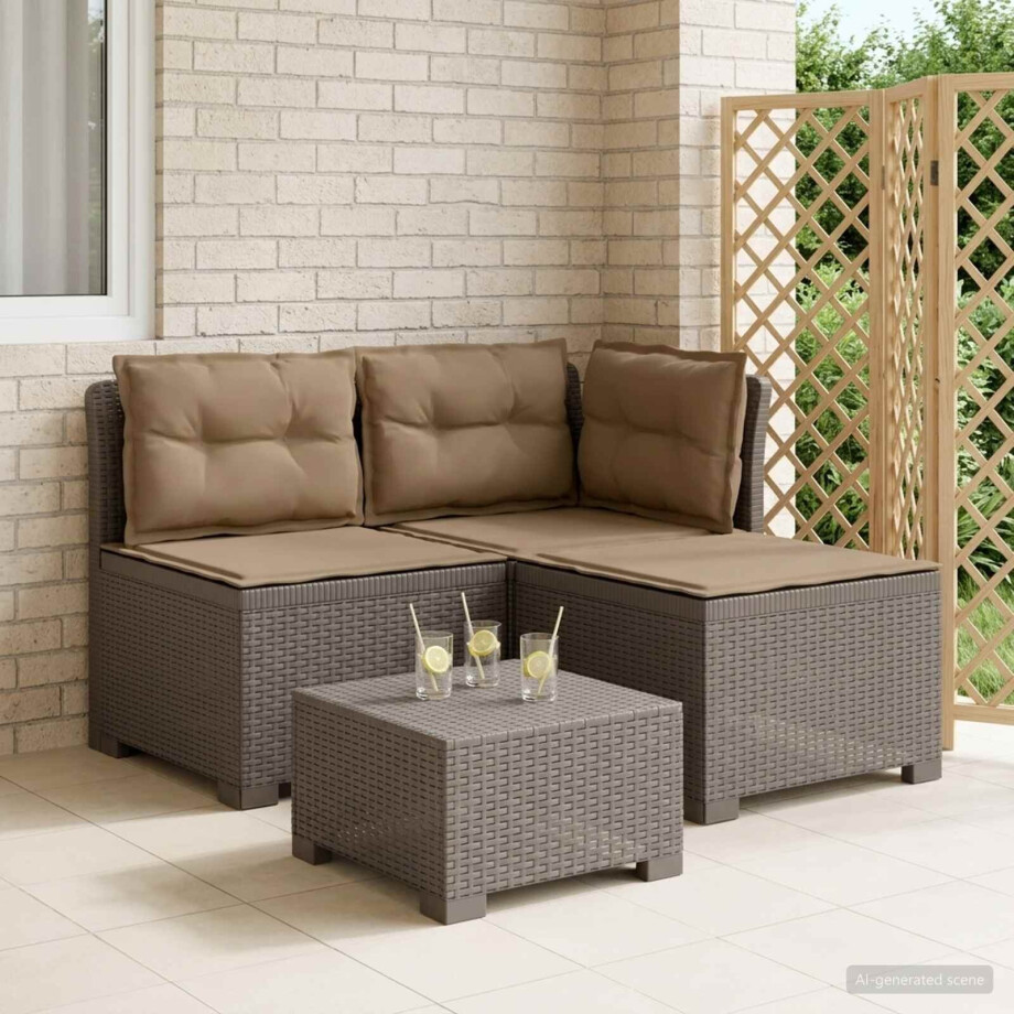 vidaXL 3-zits tuinbank met kussens in rattanlook PP Lichtgrijs afbeelding 1