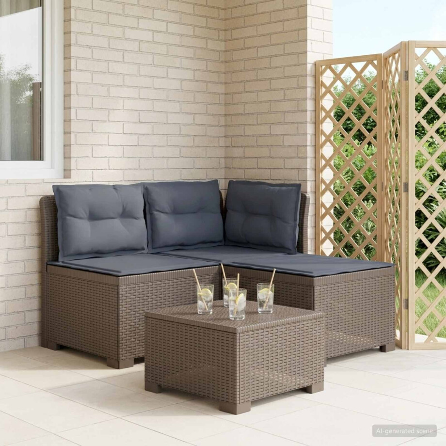 vidaXL 3-zits tuinbank met kussens in rattanlook PP Lichtgrijs afbeelding 1