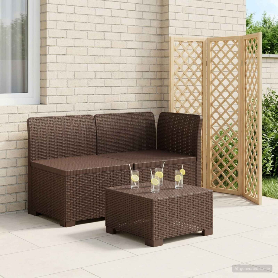 vidaXL Tweedelige Tuinbank Rattan Look PP Bruin vidaXL Tweedelige Tuinbank Rattan Look PP Bruin afbeelding 1