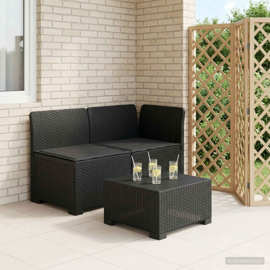 vidaXL Tweedelige Tuinbank met Kussens Rattan Look PP Antraciet vidaXL Tweedelige Tuinbank met Kussens Rattan Look PP Antraciet afbeelding 1