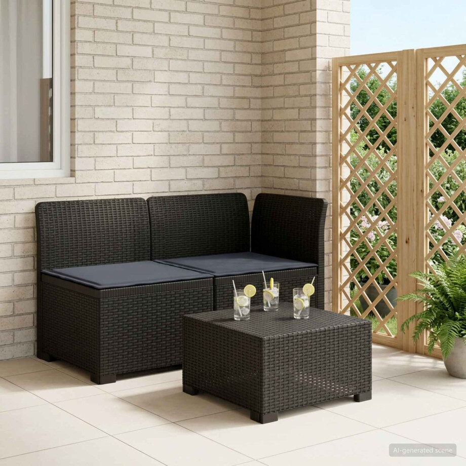 vidaXL Tweedelige Tuinbank met Kussens Rattan Look PP Antraciet vidaXL Tweedelige Tuinbank met Kussens Rattan Look PP Antraciet afbeelding 1
