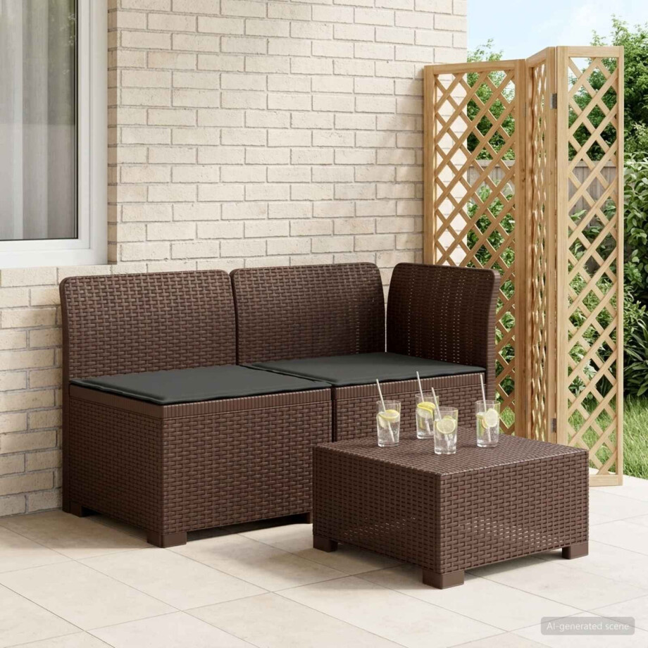 vidaXL Tweedelige Tuinbank met Kussens Rattan Look PP Bruin afbeelding 1