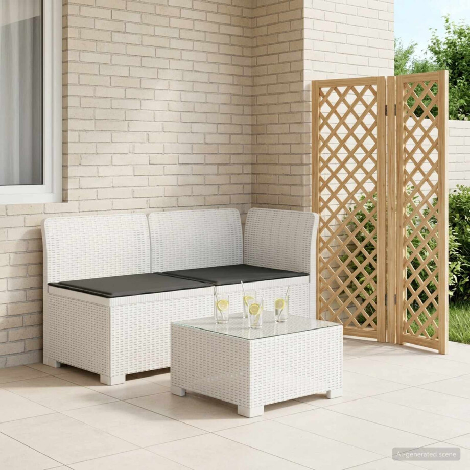 vidaXL Tweedelige Tuinbank met Kussens Rattan Look PP Wit afbeelding 1