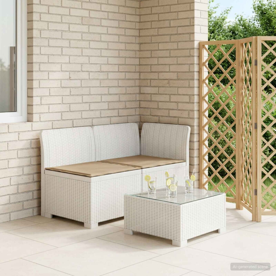 vidaXL Tweedelige Tuinbank met Kussens Rattan Look PP Wit afbeelding 1
