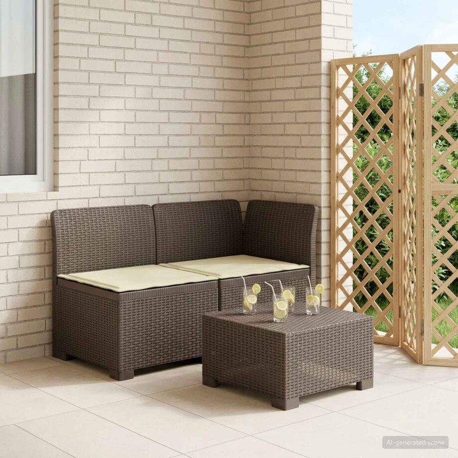 vidaXL Tweedelige Tuinbank met Kussens Rattan Look PP Lichtgrijs afbeelding 1