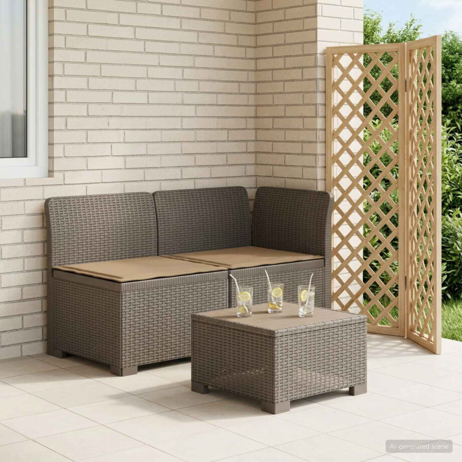 vidaXL Tweedelige Tuinbank met Kussens Rattan Look PP Lichtgrijs afbeelding 1