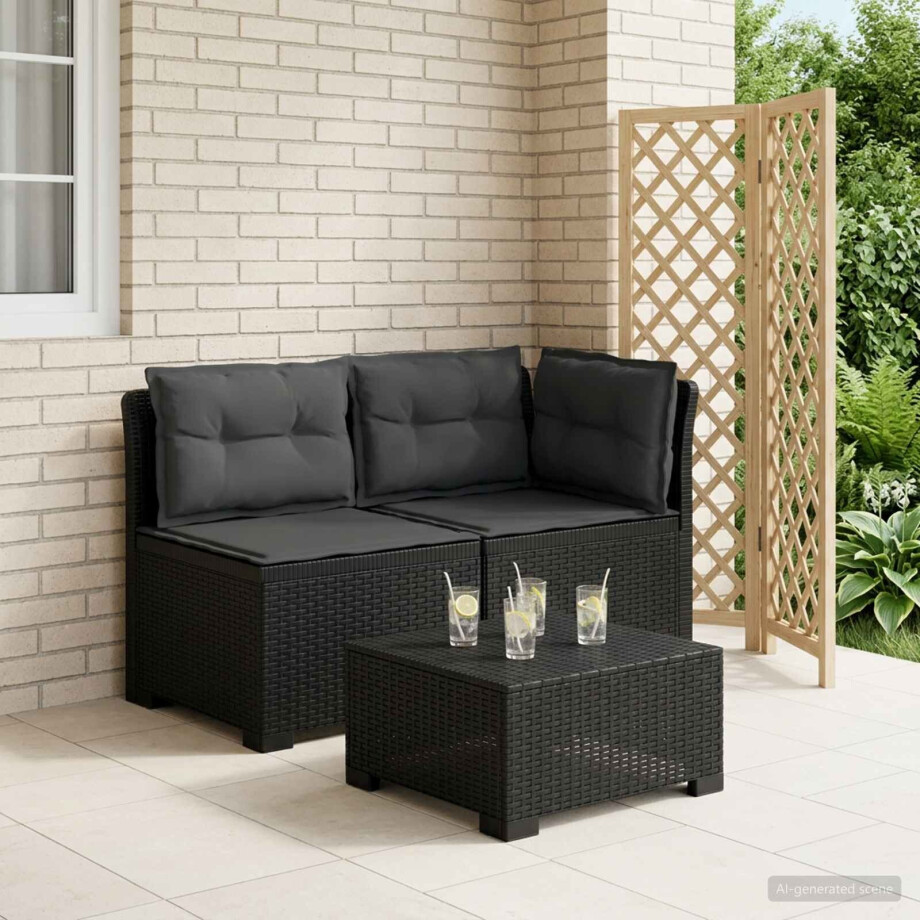 vidaXL Tweedelige Tuinbank met Kussens Rattan Look PP Antraciet vidaXL Tweedelige Tuinbank met Kussens Rattan Look PP Antraciet afbeelding 1