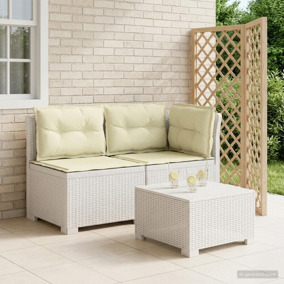 vidaXL Tweedelige Tuinbank met Kussens Rattan Look PP Wit vidaXL Tweedelige Tuinbank met Kussens Rattan Look PP Wit afbeelding 1