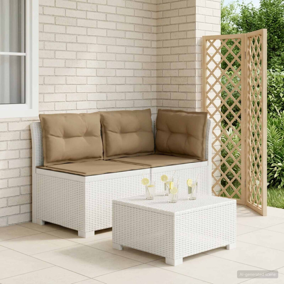 vidaXL Tweedelige Tuinbank met Kussens Rattan Look PP Wit vidaXL Tweedelige Tuinbank met Kussens Rattan Look PP Wit afbeelding 1