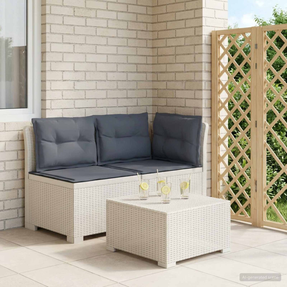 vidaXL Tweedelige Tuinbank met Kussens Rattan Look PP Wit vidaXL Tweedelige Tuinbank met Kussens Rattan Look PP Wit afbeelding 1