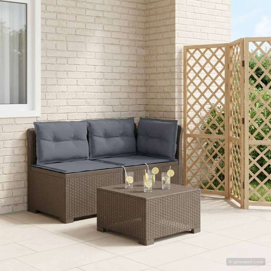 vidaXL Tweedelige Tuinbank met Kussens Rattan Look PP Lichtgrijs afbeelding 1