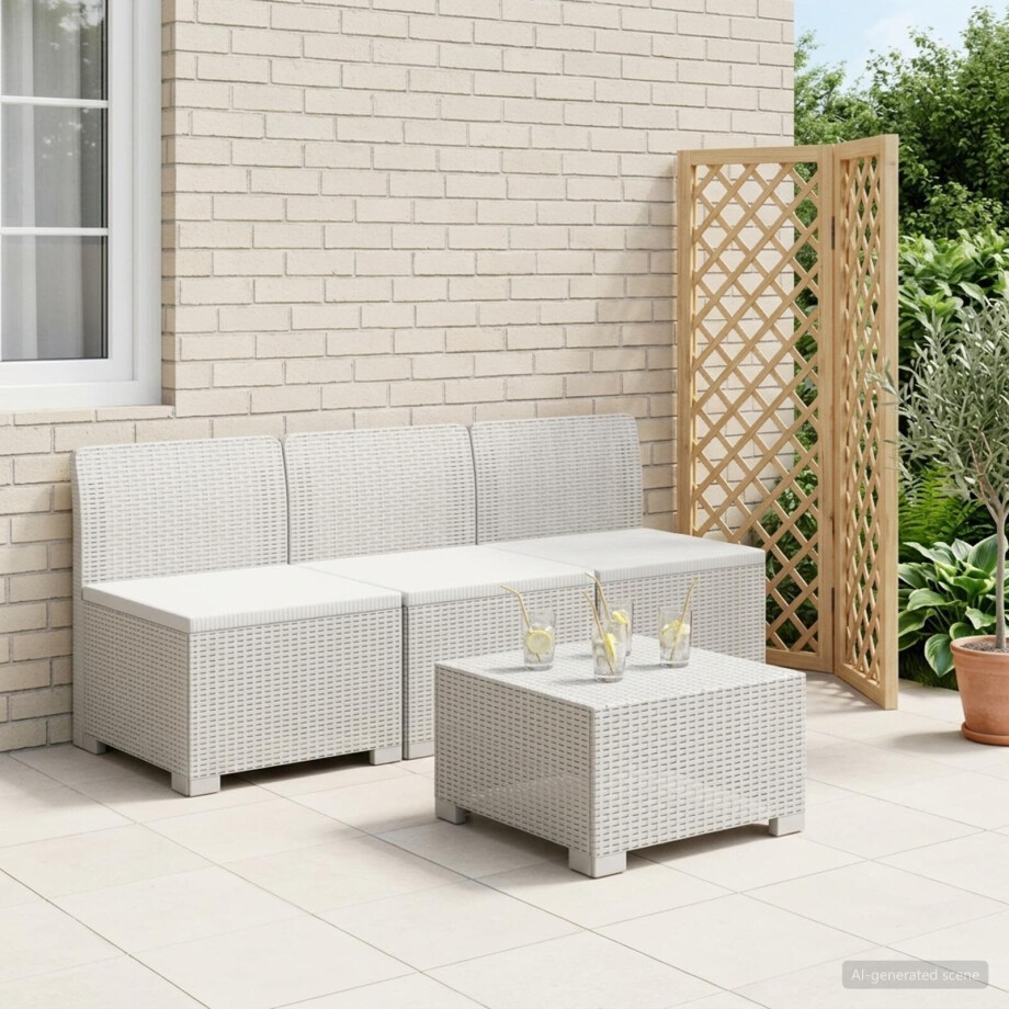 vidaXL 3-zits Tuinbank in Rattan Look PP Wit afbeelding 1