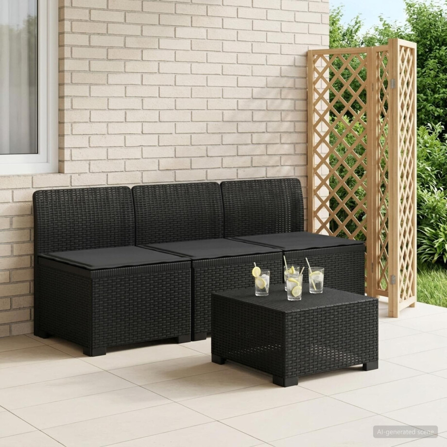 vidaXL 3-zits tuinbank met kussens in rattanlook PP Antraciet afbeelding 1