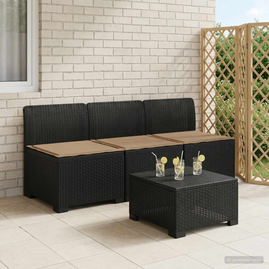 vidaXL 3-zits tuinbank met kussens in rattanlook PP Antraciet afbeelding 1