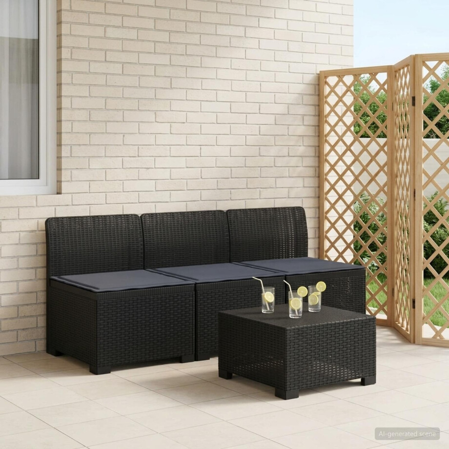 vidaXL 3-zits tuinbank met kussens in rattanlook PP Antraciet afbeelding 1