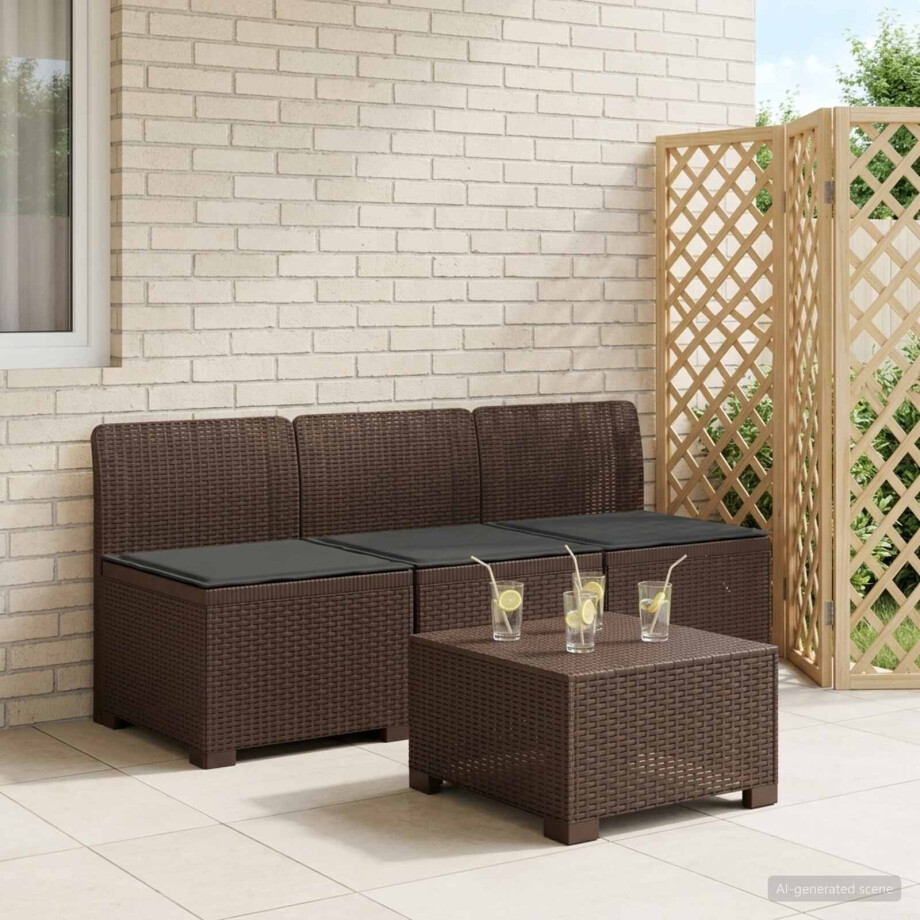 vidaXL 3-zits tuinbank met kussens in rattanlook PP Bruin afbeelding 1
