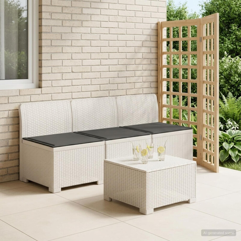 vidaXL 3-zits tuinbank met kussens in rattanlook PP Wit vidaXL 3-zits tuinbank met kussens in rattanlook PP Wit afbeelding 1