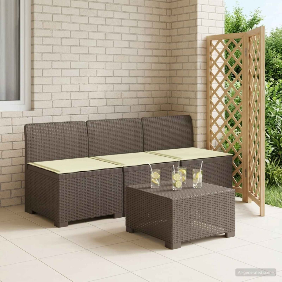 vidaXL 3-zits tuinbank met kussens in rattanlook PP Lichtgrijs afbeelding 1