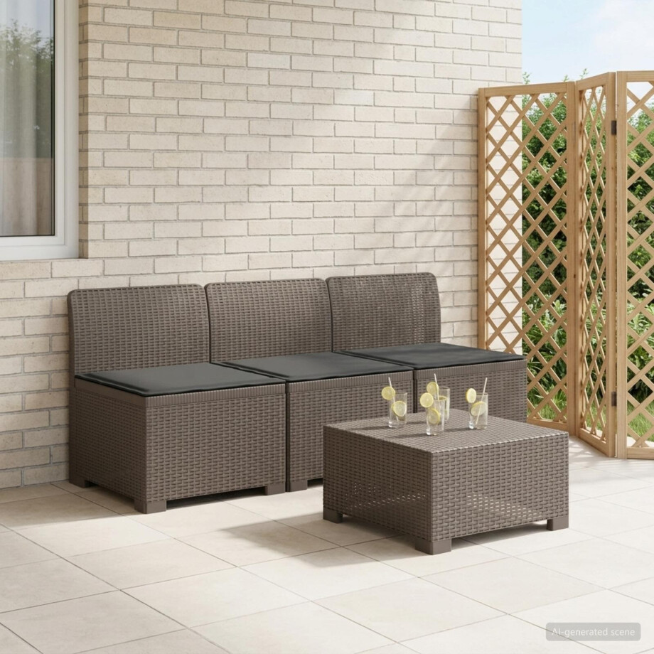 vidaXL 3-zits tuinbank met kussens in rattanlook PP Lichtgrijs afbeelding 1