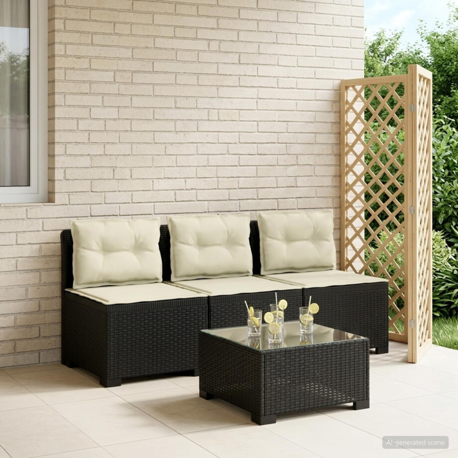 vidaXL 3-zits tuinbank met kussens in rattanlook PP Antraciet afbeelding 1