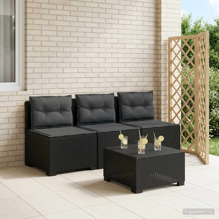 vidaXL 3-zits tuinbank met kussens in rattanlook PP Antraciet afbeelding 1