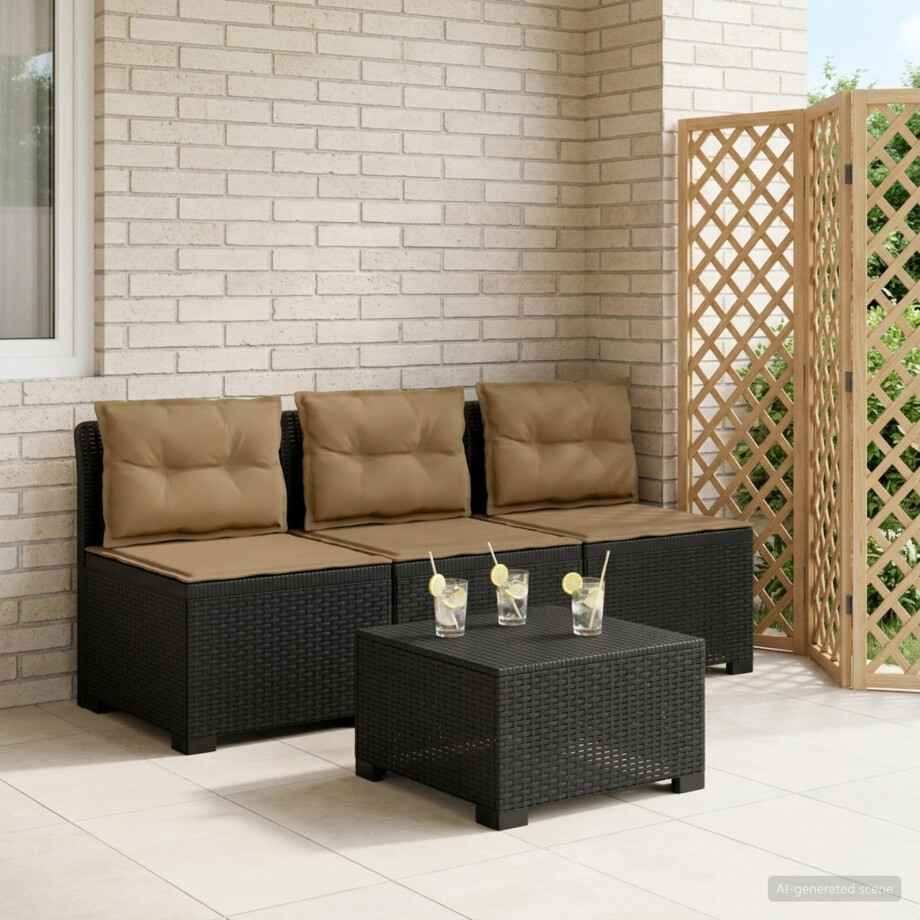 vidaXL 3-zits tuinbank met kussens in rattanlook PP Antraciet afbeelding 1