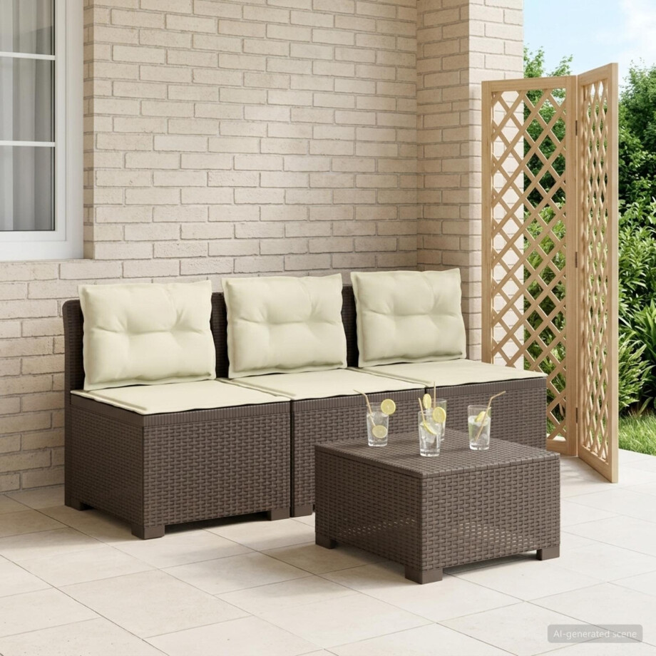 vidaXL 3-zits tuinbank met kussens in rattanlook PP Lichtgrijs afbeelding 1