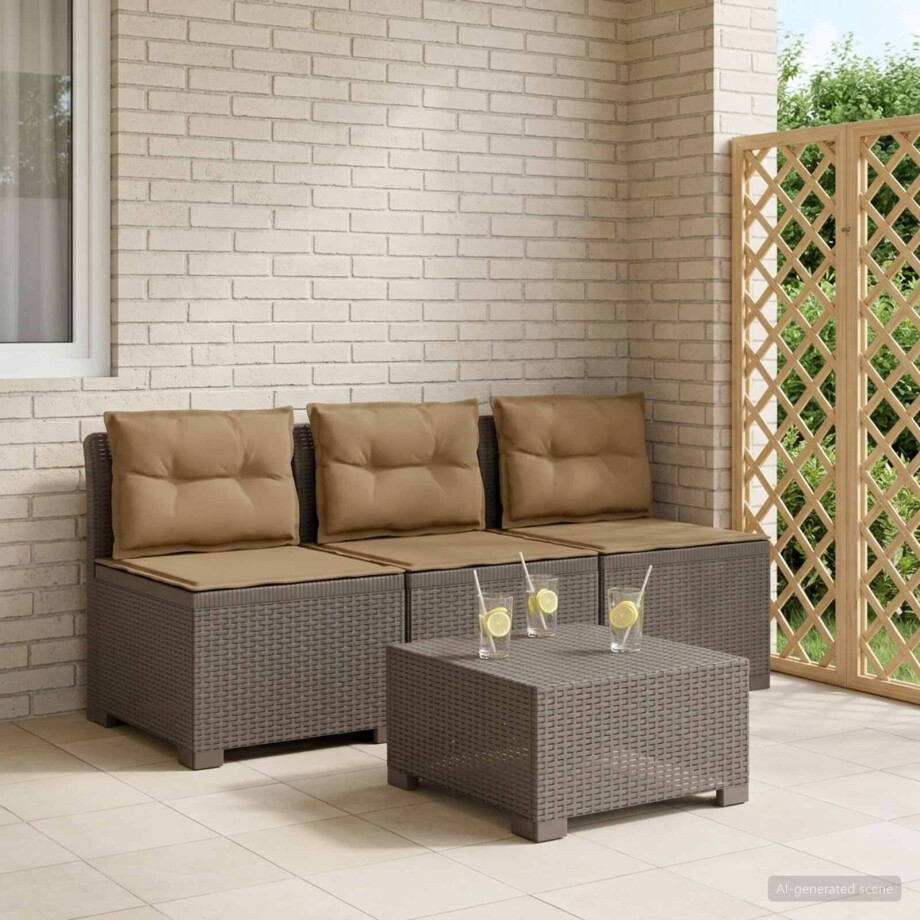 vidaXL 3-zits tuinbank met kussens in rattanlook PP Lichtgrijs afbeelding 1